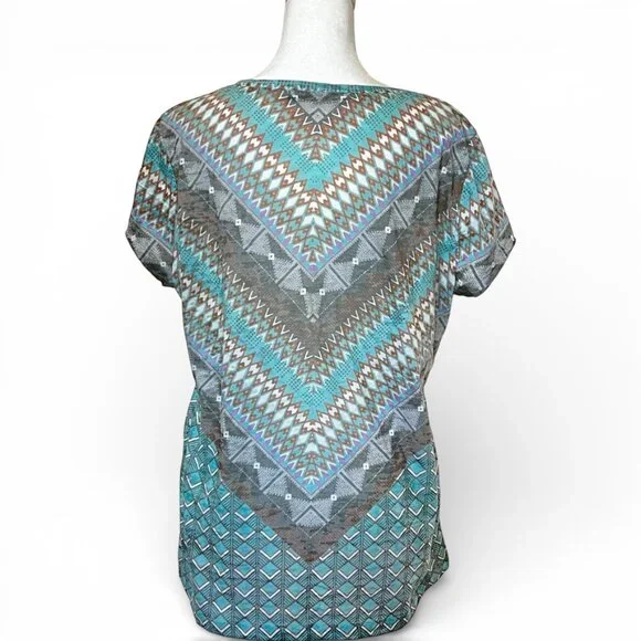 Prana XL Geo Print Hiking Top Teal REIcore Gorpcore Trail Active Tee - Picture 5 of 8